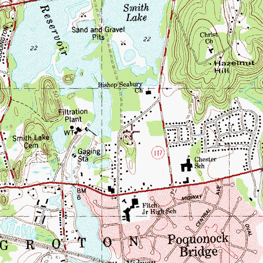 Topographic Map of Poquonock Reservoir Dam, CT