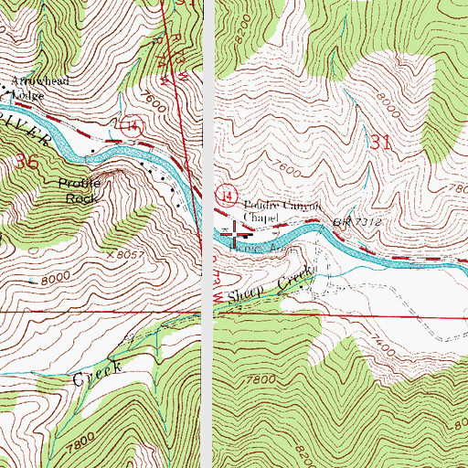 Topographic Map of Poudre Canyon Chapel, CO