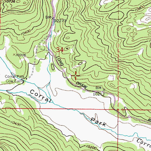 Topographic Map of Corral Park Cow Camp, CO