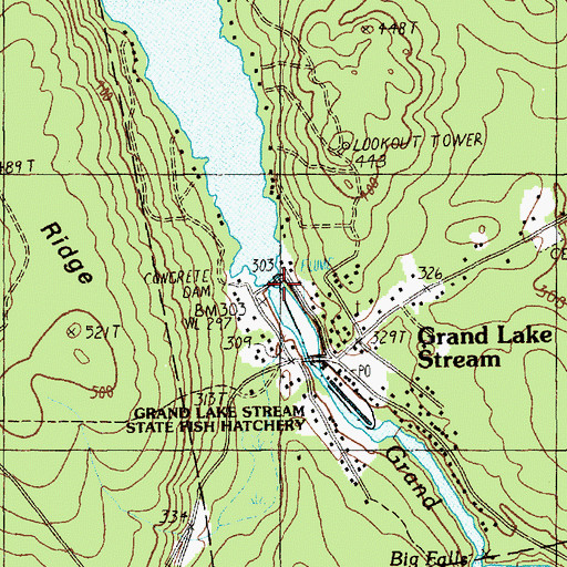 Topographic Map of Grand Lake Stream Dam, ME