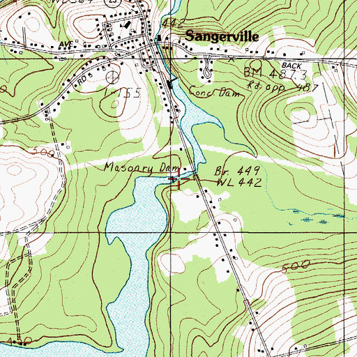 Topographic Map of Manhanock Pond Dam, ME