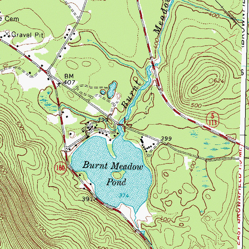 Topographic Map of Burnt Meadow Pond Dam, ME