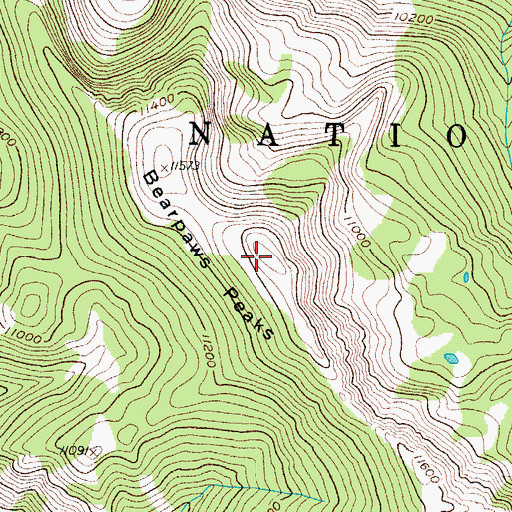 Topographic Map of Bearpaws Peaks, CO