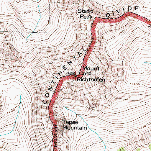 Topographic Map of Mount Richthofen, CO