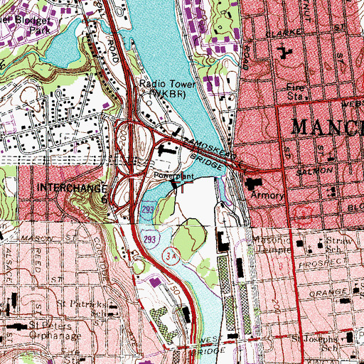 Topographic Map of Amoskeag Dam, NH