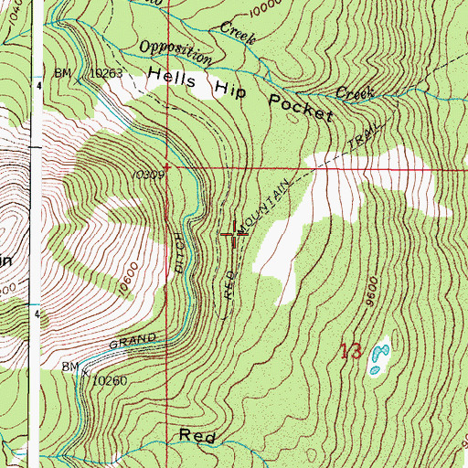 Topographic Map of Red Mountain Trail, CO