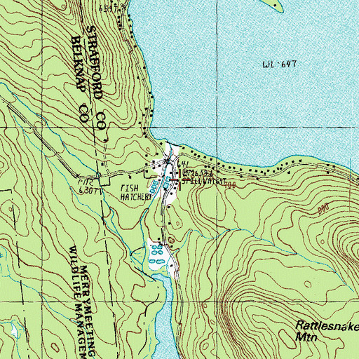 Topographic Map of Merrymeeting Lake Dam, NH