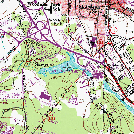 Topographic Map of Bellamy River Reservoir, NH