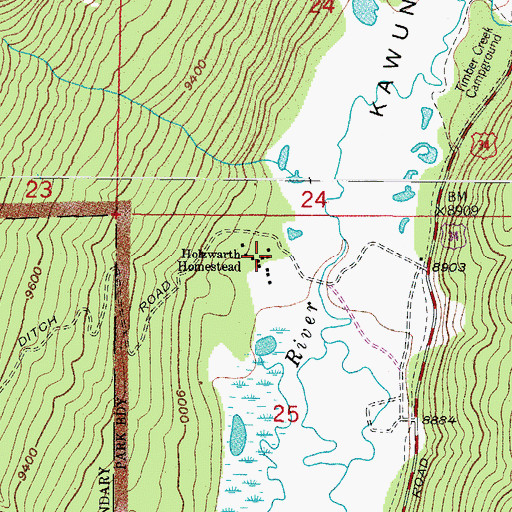 Topographic Map of Holzwarth Cabins, CO
