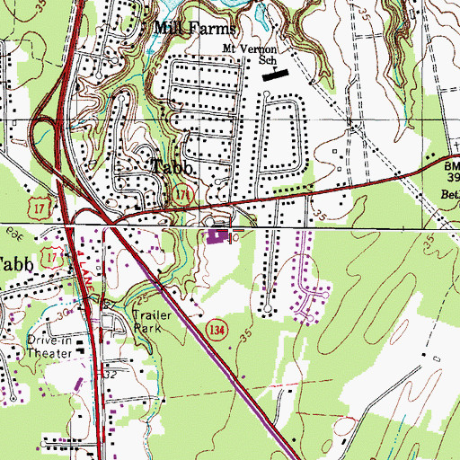 Topographic Map of Tabb Middle School, VA