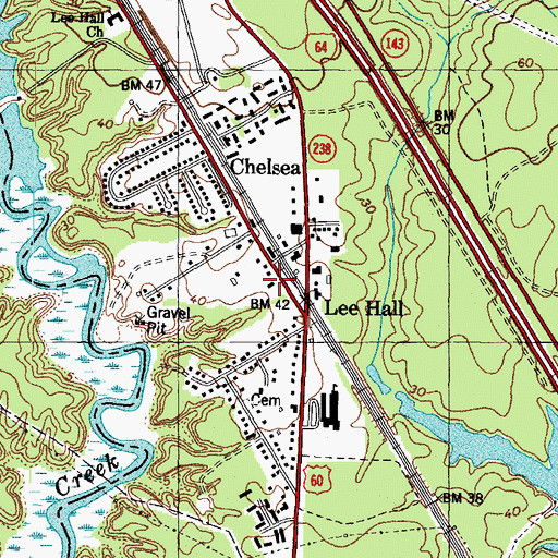 Topographic Map of Lee Hall Post Office, VA