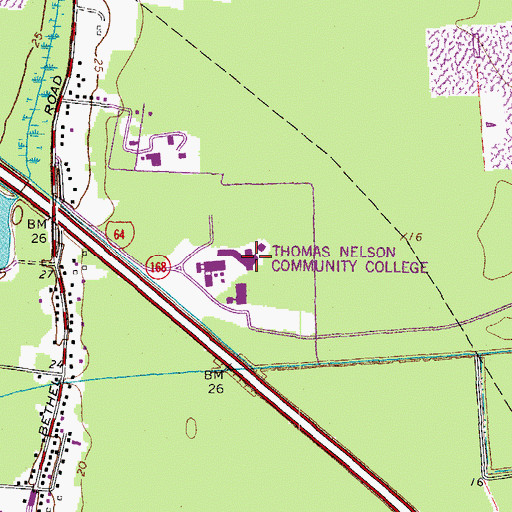 Topographic Map of Thomas Nelson Community College - Hampton Campus, VA