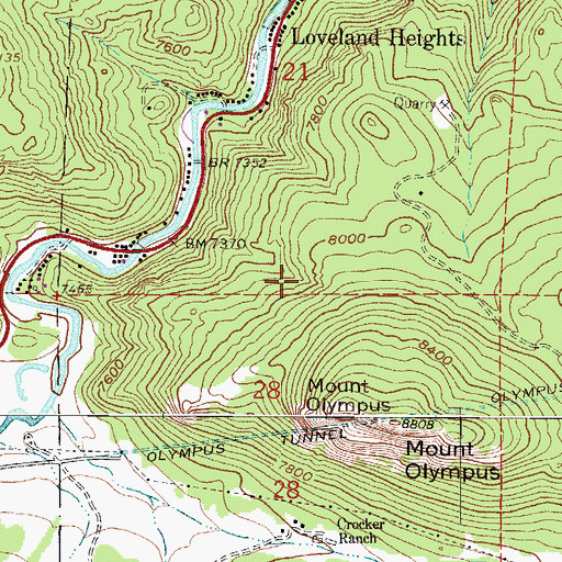 Topographic Map of Crocker Ranch, CO