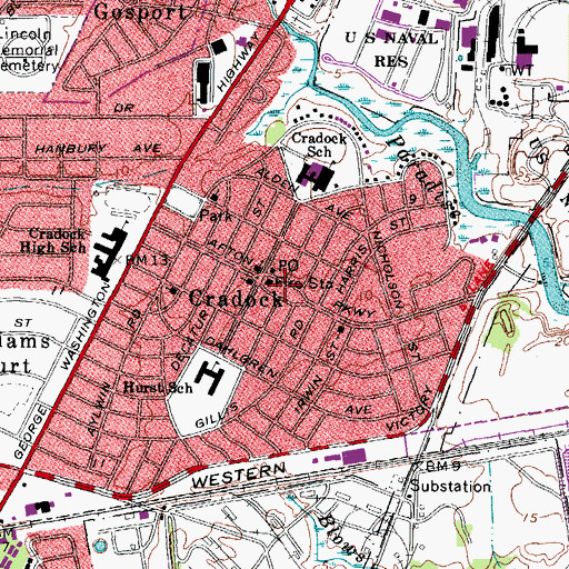Topographic Map of Craddock Historic District, VA
