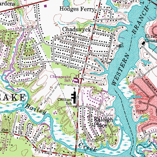 Topographic Map of Chesapeake School, VA