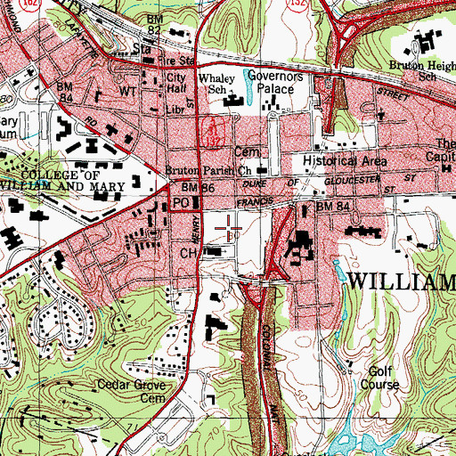 Topographic Map of Abby Aldrich Rockefeller Folk Art Collection, VA