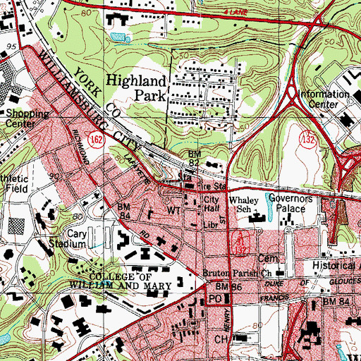 Topographic Map of Williamsburg Municipal Building, VA