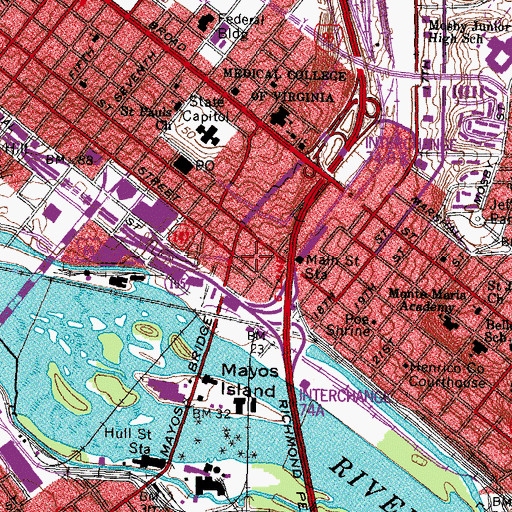 Topographic Map of Shockoe Slip Historic District, VA