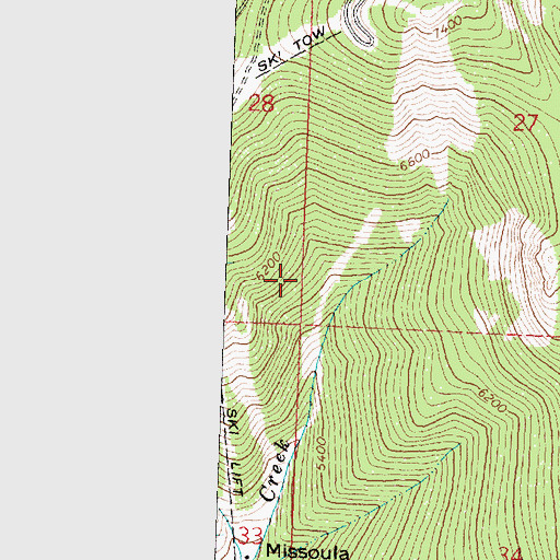 Topographic Map of Lower Second Thought Ski Trail, MT