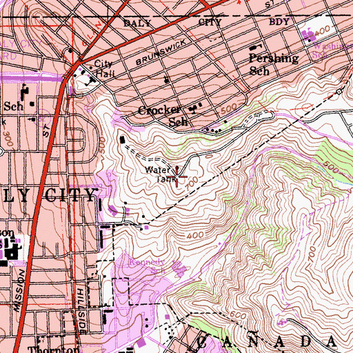 Topographic Map of Edgewood Park, CA