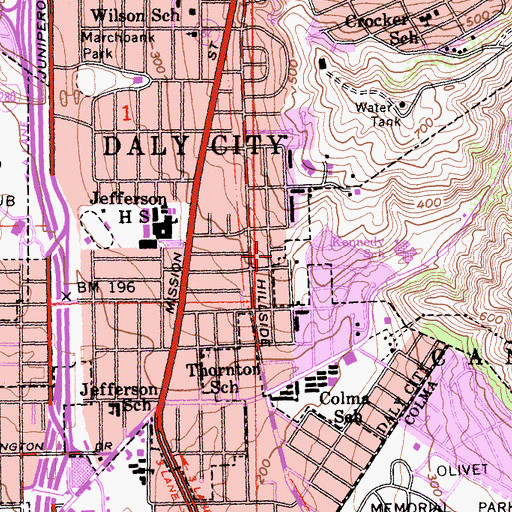 Topographic Map of Hillside Park, CA