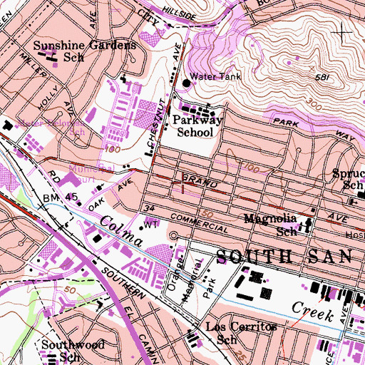 Topographic Map of First Southen Baptist Church, CA
