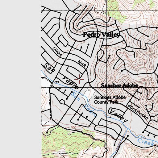 Topographic Map of Adobe Plaza Shopping Center, CA