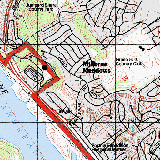 Topographic Map of Millbrae Meadows Park, CA