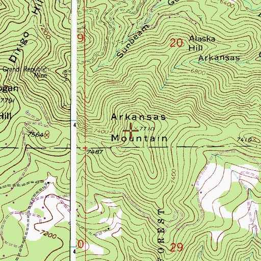 Topographic Map of Arkansas Mountain, CO