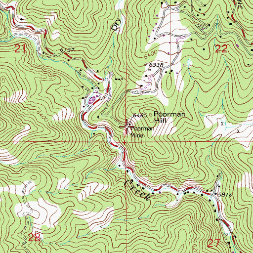 Topographic Map of Poorman Mine, CO