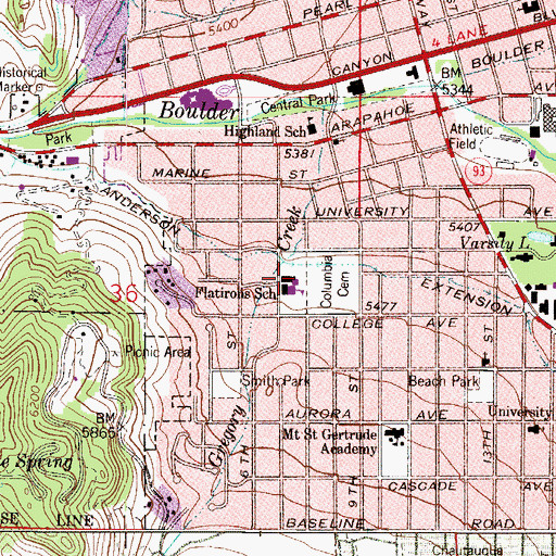 Topographic Map of Flatirons Elementary School, CO