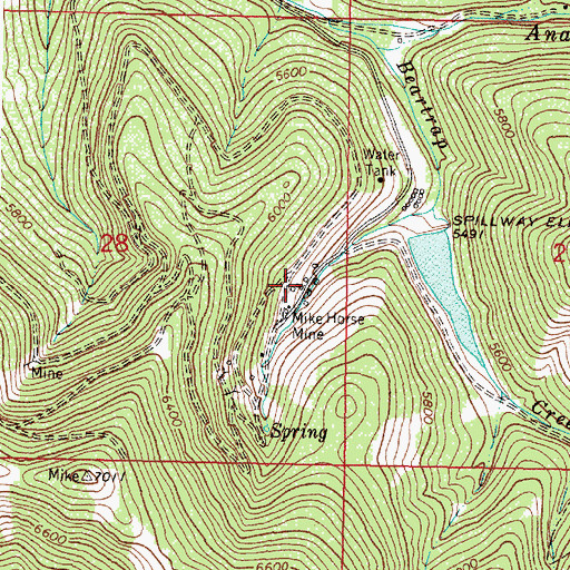 Topographic Map of Mike Horse Post Office (historical), MT