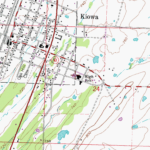 Topographic Map of Kiowa High School, OK