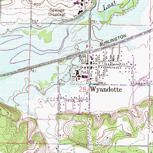 Topographic Map of Wyandotte Elementary School, OK