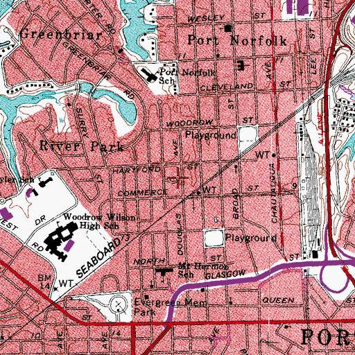 Topographic Map of Franklin Circle Park, VA