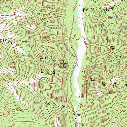 Topographic Map of Bay City Mine, CO