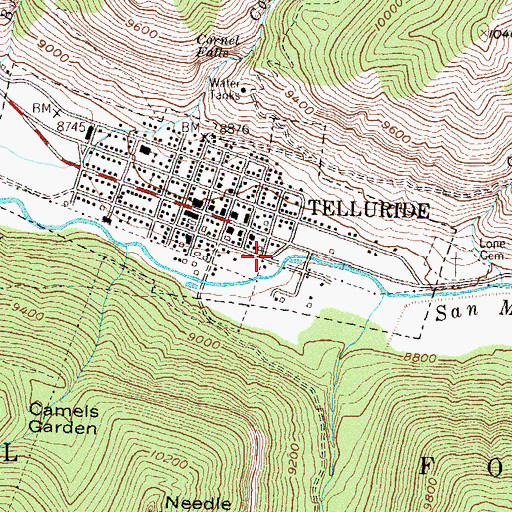 Topographic Map of Telluride Post Office, CO