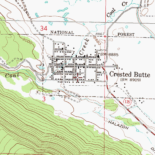 Topographic Map of Crested Butte Town Park, CO