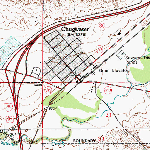 Topographic Map of Chugwater Junior High School, WY