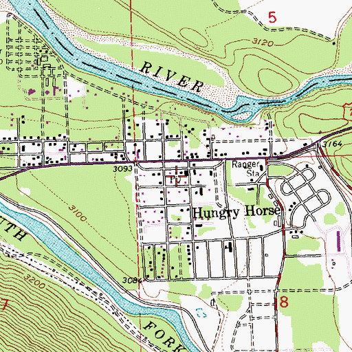 Topographic Map of Hungry Horse Post Office (historical), MT
