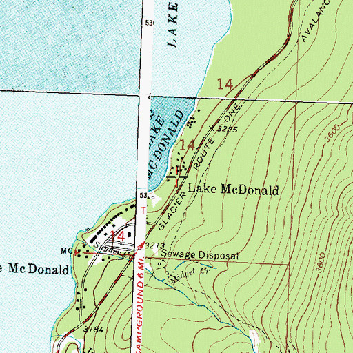 Topographic Map of Lake McDonald Post Office (historical), MT