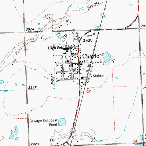 Topographic Map of Charlo Post Office, MT