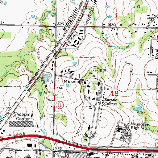 Topographic Map of Bacone College Baptist Church, OK