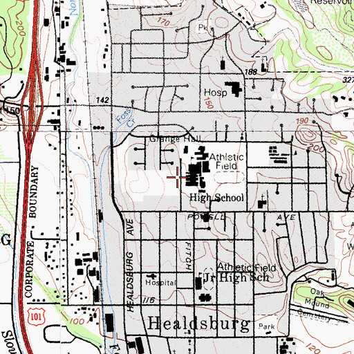 Topographic Map of Healdsburg High School, CA
