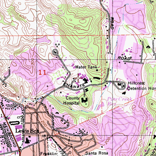 Topographic Map of Community Hospital of Sonoma County, CA