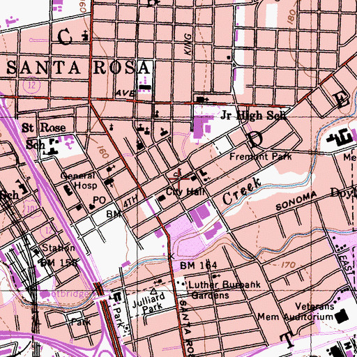 Topographic Map of Santa Rosa Central Branch Sonoma County Library, CA