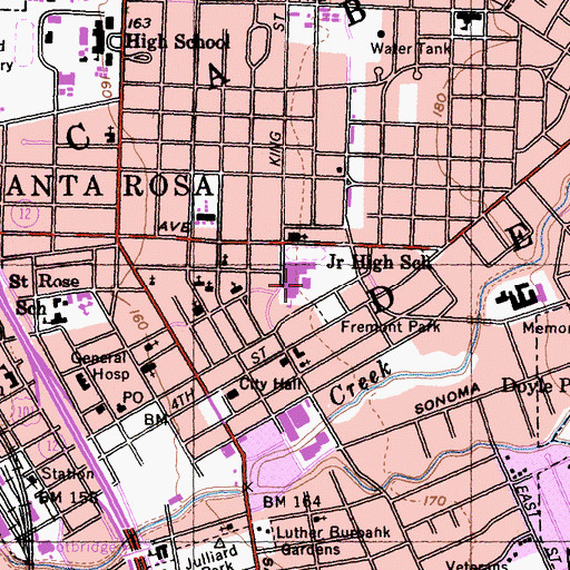 Topographic Map of Santa Rosa Middle School, CA