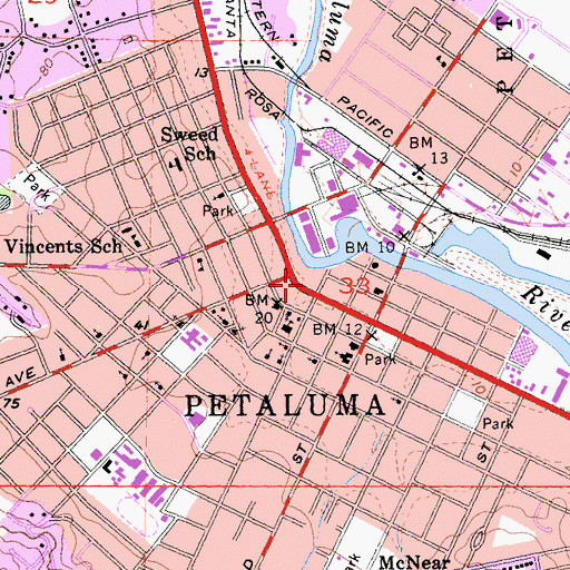 Topographic Map of Great Petaluma Mill Shopping Center, CA