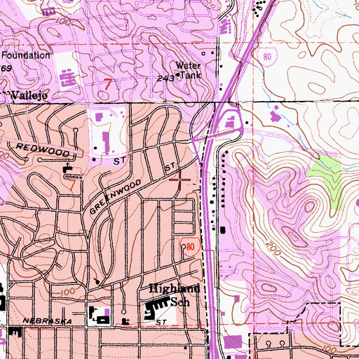 Topographic Map of Vallejo Plaza Shopping Center, CA