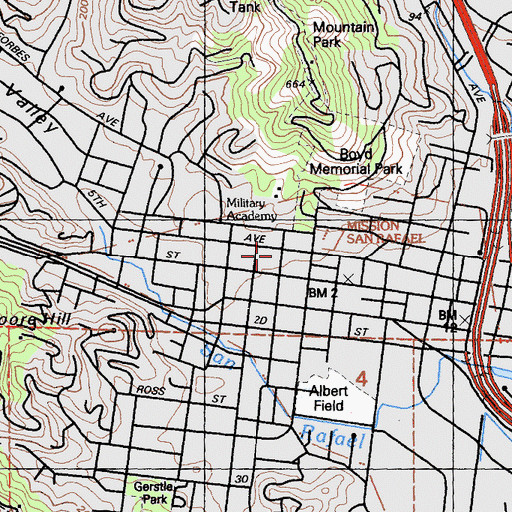 Topographic Map of San Rafael Fire Department Station 1, CA